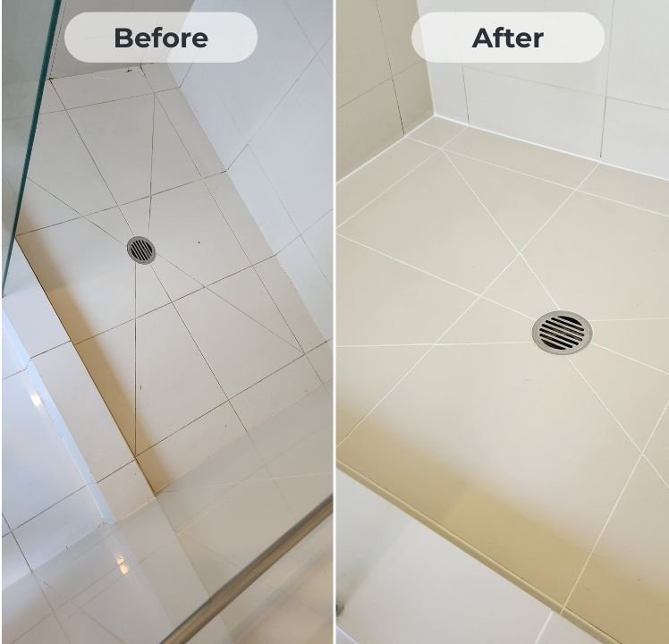 Epoxy Regrout Shower- BEFORE and AFTER-Coastal Epoxy Grout